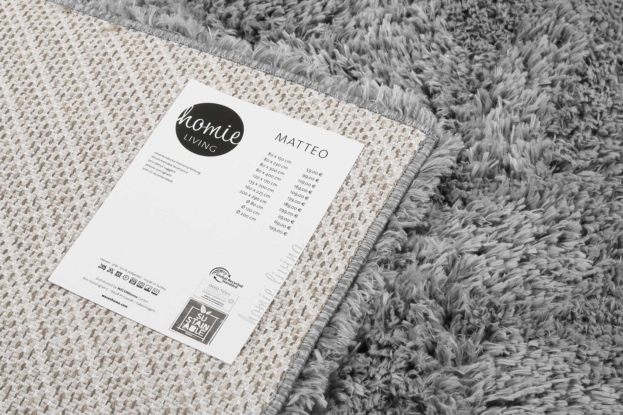 Nachhaltiger Teppich Grau Silber soft & weich "Matteo" Homie Living - Image 4
