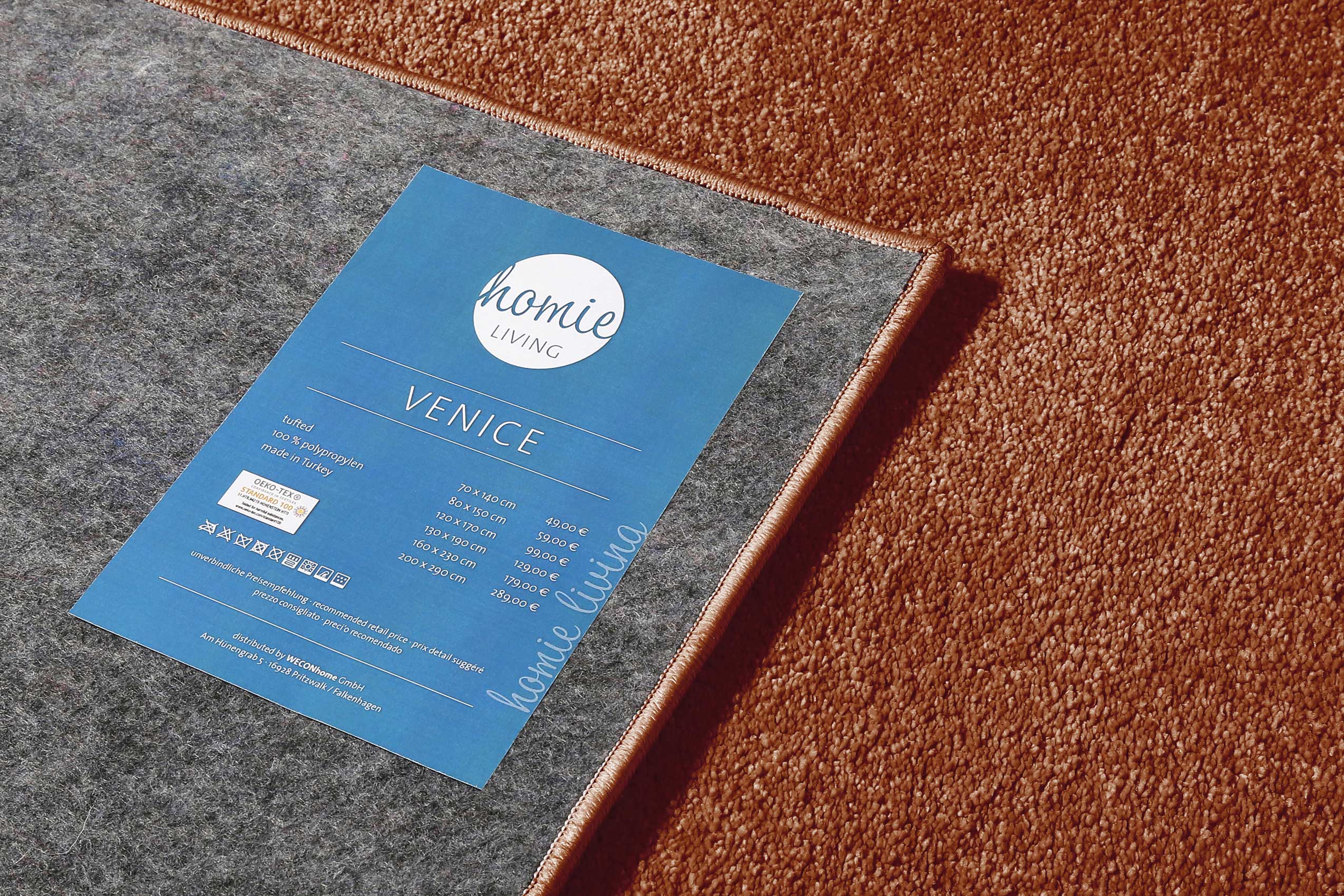 Teppich Rost Braun Kurzflor weich & soft "Venice" Homie Living - Image 4